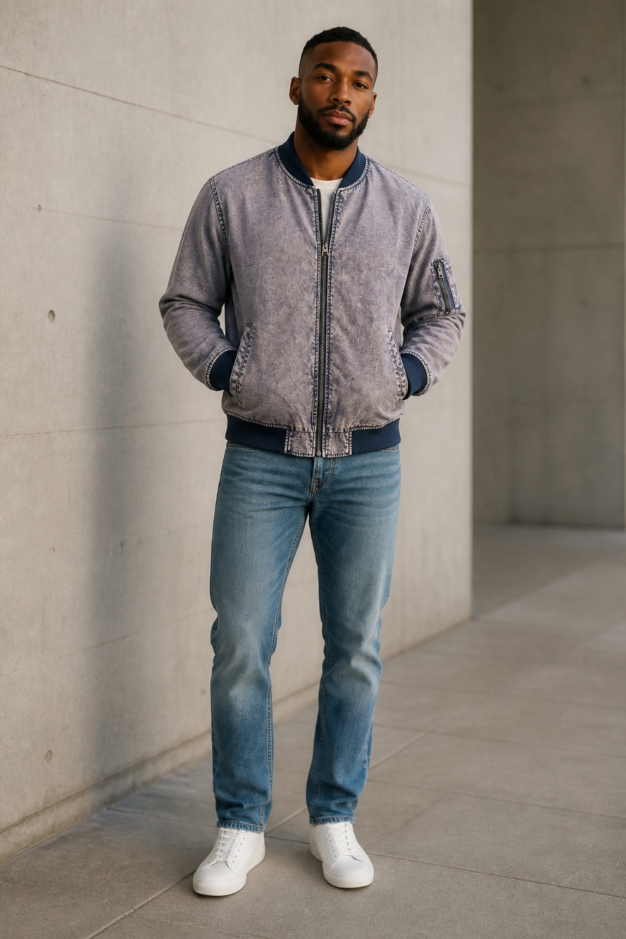 Levi's Acid Wash Denim MA-1 Bomber Jacket with Utility Sleeve Pocket